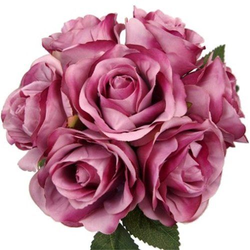 31cm Artificial Rose Bouquet / Bundle with 7 large flower heads - Home Wedding (1 Bunch, Mauve)