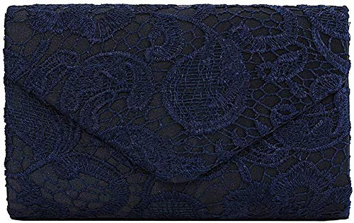 Damen-Clutch-Clutch, Spitze, florales Design, Satin-Spitze, elegante Handtaschen für Partys und Hochzeiten, dunkelblau (Blau) - N00176ZS