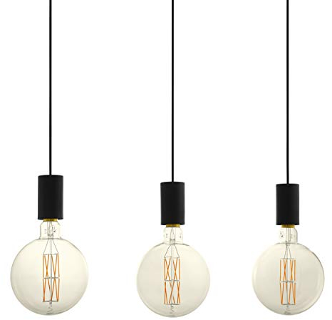 Eglo Pendant Lighting Pozueta, 3 Bulbs Ceiling Light Fitting Made of Black Steel, Vintage and Industrial Style Hanging lamp for Dining and Living Room, E27 Socket, L 33 inches