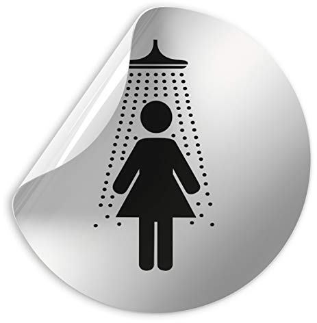 Kinekt3d Leitsysteme Folienschild Schild - Dusche Damen Piktogramm - D = 100 mm PVC Silber - Robuste Kratzfeste Folie - UV beständig - Perfekt für Glastüren und alle glatten Flächen