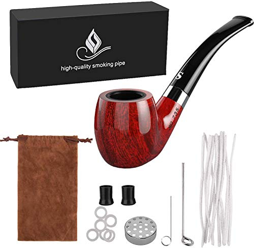 Joyoldelf Tabakpfeife Set, Gebogenes Bakelit Pfeife, Flachboden mit Pfeifereinigungswerkzeugen - Geschenkbox und Pfeifezubehör