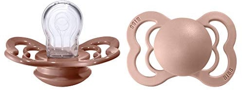 BIBS Supreme Schnuller 2er-Pack, BPA-frei, Symmetrischer Nippel. Silikon, Hergestellt in Dänemark. 0-6 Monate (2er Pack), Woodchuck/Blush