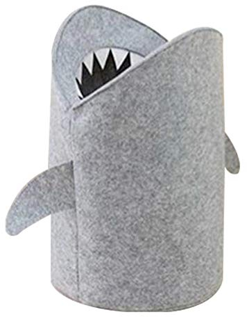 KIKOM Große Fühlte Aufbewahrungskorb,Cartoon Hai Aufbewahrungskorb Kinder,Grau Faltbare Wäschekorb aus Filz Aufbewahrungstasche für Baby Spielzeug,Kleidung,Haustiere (13 x 21 Mittel)