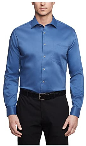 Van Heusen Men's Dress Shirt Regular Fit Ultra Wrinkle Free Flex Collar Stretch, Smokey Blue, 16-16.5 Neck 32-33 Sleeve