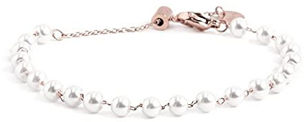Bracciale acciaio pvd oro rosa con perle 4.30 mm di Marlù, 2BR0090R-W