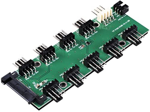 Akasa FLEXA FP10H | 1-to-10 PWM Hub | PC Fan Hub | 4-pin Connector | Includes Adhesive Tape & M/B 4-pin PWM connector | Powered by SATA PSU | AK-CBFA09-50BK