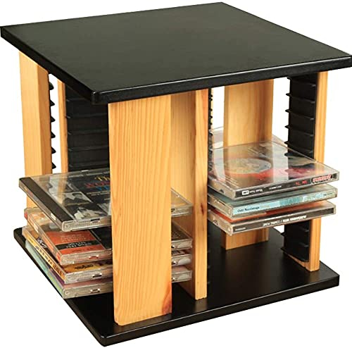 DCFV DVD Storage Rack, Hotel Bar Music Album Storage Box - Rotating Wooden CD Display,Size:11 * 11 * 11 Inch,Black