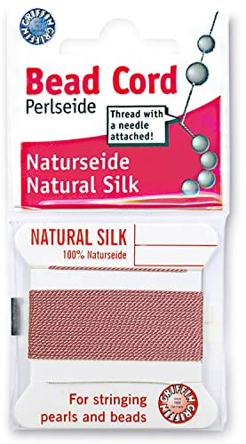 Griffin Silk Bead Cord Perlseide – Dark Pink Color – Size 0 (0.30mm) – 2 Meters per Card – Stainless Steel Needle Attached – for Knotting Pearls, Gemstones, Crystals and Beads