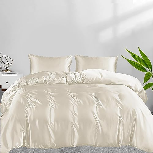 LINENWALAS 3-teiliges Bettbezug-Set aus 100 % natürlichem Bambus, mit Reißverschluss und Eckbändern, weichste, kühle Bettwäsche, perfekt für Hautpflege (Super-King-Size-Bett, Elfenbein/gebrochenes