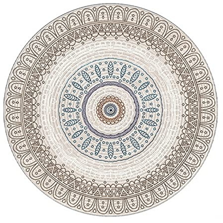 Trayosin Teppich Baumwolle Rund Vintage Böhmischen Baumwollteppich Waschbar Groß Teppich Mandala Rund Boho Teppich für Wohnzimmer (C216-,60cm Durchmesser)