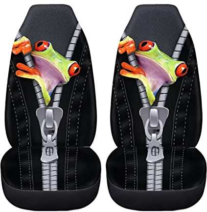 Coloranimal 3D Frog Autositzbezüge, hochfest, rutschfest, für Vordersitze, universelle Passform, SUV, LKW, 2 Stück