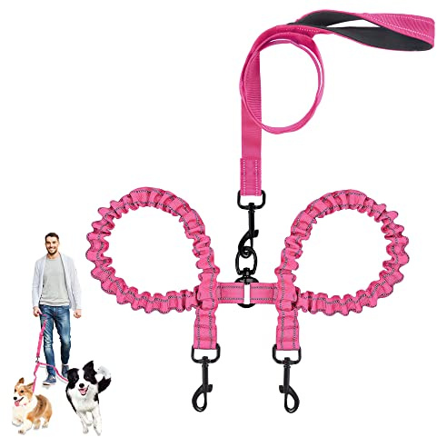 Double Dog Lead for Walking 2 Dogs, Double Dog Lead Splitter, Reflective Dual Dog Leash for Puppy Walks, Dog Leash 360°Swivel Rotation