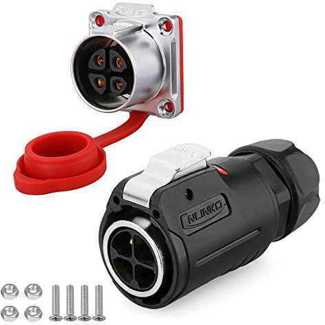 CNLINKO LP-24 Connecteur imperméable IP68 Connecteur Circulaire Industriel Connecteur Anti-interférence Connecteur Aviation Connecteur à dégagement Rapide M24 Prise à Bride (4 Broches)