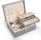Pystuvo Jewellery Box for Women, 2-Layer Large Jewellery Organiser Box with 2 Watch Pillows, PU Leather, Travel Jewellery Organiser for Earrings Rings Necklaces Watches Bracelets,Grey