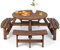 COSTWAY Conjunto de Mesa de Picnic de Madera para Exteriores para 8 Personas con Orificio para Sombrilla, Mesa de Picnic de Madera Maciza y 4 Bancos, Conjunto de Comedor para Jardín, Patio