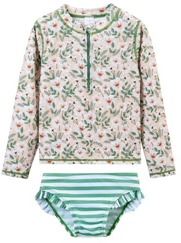 LIBREDGE Toddler Girl Swimsuit Little Girls Rash Guard Swim Sets 6t Bathing Suits Size 6 Long Sleeve Swimming Rashguard 2 Piece UPF 50+ Summer Beach Swimwear Floral/Light Green 6Y