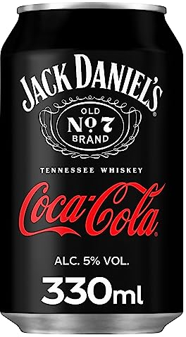 Coca-Cola y Jack Daniel's, Combinado Clásico y Refrescante, Bebida Preparada con 5% de Alcohol- Lata de 250 ml