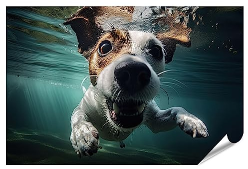 islandburner XXL Bild Poster Unterwasser Lustiges Foto Jack Russel Terrier Sommerurlaub Haustier Nahaufnahme Premium Bilder Fotodruck JAYP-PKL