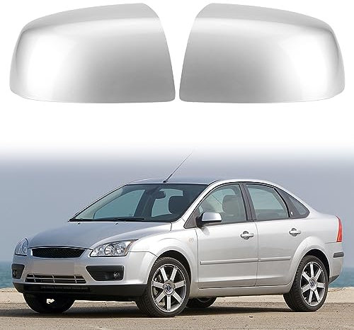 Auto Spiegelkappen, 1 Paar Auto Tür Außenspiegelkappe Rückspiegelkappe Seitenspiegel Abdeckungen Kompatibel mit Ford Focus mk2 (2005-2007) (Silber)