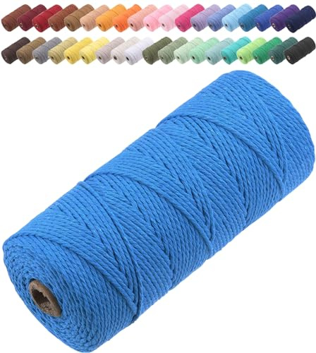 GOHOF Macrame Cord 2mm x 205m Premium Cotton Macrame Rope, 3 Strand Twisted Soft Cotton Cord, One of The Most Perfect Materials for Macrame Art, Cotton String Without Chemicals (Dodger blue)