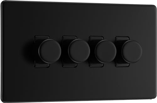 BG Electrical Intelligent Quadruple Wall Dimmer Switch, 2 Way, Screwless Front Plate, Premium Flatplate, Matt Black, 200W, FFB84