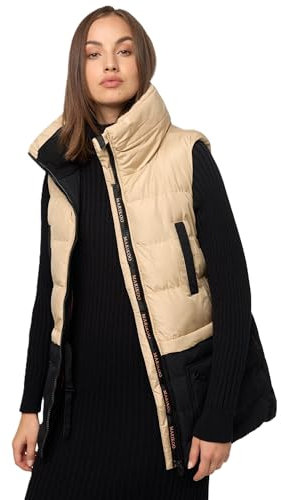 MARIKOO Damen Winter Steppweste Übergang gesteppte Weste warm Fleece B958 [B958-Kira-Beige-Schwarz-Gr.L]