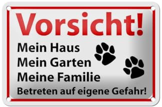Ontrada Blechschild 12x18cm gewölbt Vorsicht Mein Haus Mein Garten Schild