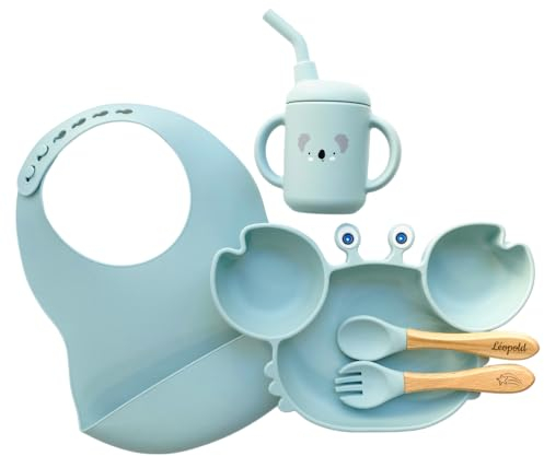 Coffret dîner personnalisé pour enfant: pack repas bleu ciel avec bavoir, verre à paille | idéal pour bébé et baptême | cadeau original de naissance