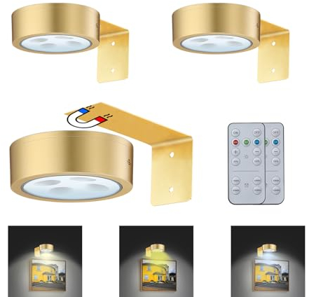 MIOBLUE 3 Pack Bild Licht Fernbedienung, magnetisches Malerei Licht Batterie betrieben, dimmbare Timer Kunst Licht mit 3-Beleuchtungsmodi für Dartboard Rahmen Bild Portrait