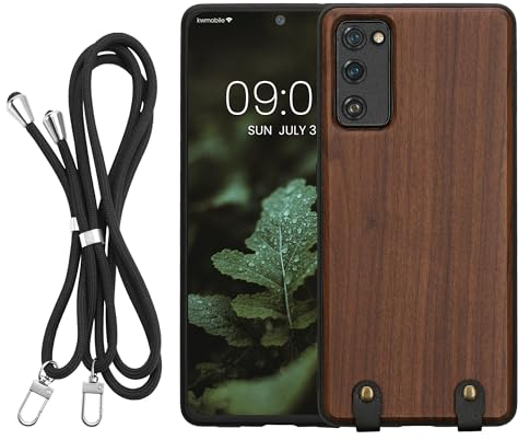 kwmobile Necklace Case kompatibel mit Samsung Galaxy S20 FE Hülle - Holz TPU Cover mit Handykette - Band Handyhülle Dunkelbraun