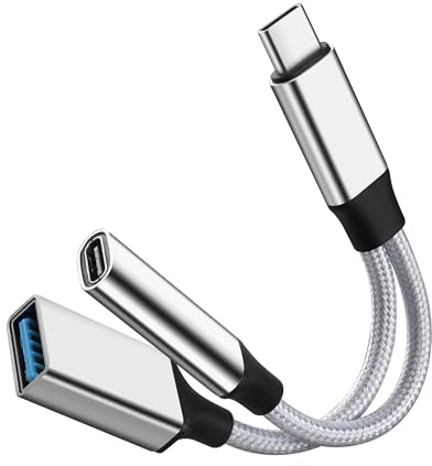 GELRHONR 2 in 1 USB-C Splitter, Type C Charge Adapter with USB Female & C Female Ports, Compatible with Most Type-C Phones, Laptops & Tablets, Available in Silvery