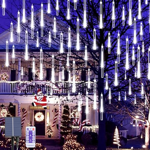OPAHUTER Solar Meteorschauer Regen Lichter, 240 LEDs Meteor Weihnachtslichter, 10 Röhren 30cm Wasserdichte Solar Fallende Weihnachtsbeleuchtung Fernbedienung für Xmas Baum Hochzeit Dekoration