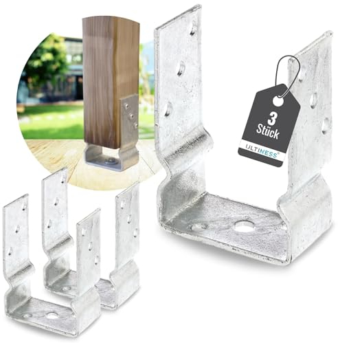 Ultiness® U-Pfostenträger mit Balkenauflage U-Form feuerverzinkt robuste U-Träger zum Aufdübeln für Jäger- und Staketenzäune robuste Befestigung ohne Beton (101 mm, 3, Anzahl)