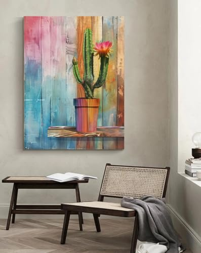 Taxpy Arte figurativa su tela Cactus in vaso da fiori, A, 50 * 70 cm Quadro decorativo da parete in tela stampato, decorazione per casa, ufficio