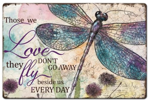 SUPERDANT Dragonfly Metal Signs We Love Don'T Go Away Tin Sign Inspirational Quotes Wall Plaques Metal Wall Art Vintage Decor for Man Cave Bedroom living Room Home Decor
