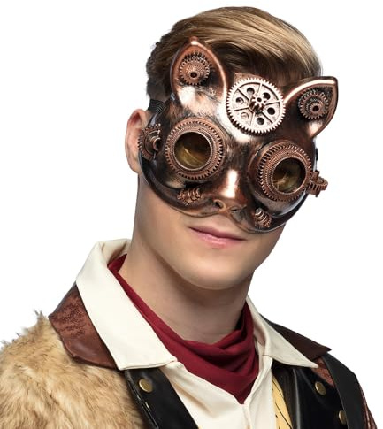 Boland 54576 – halvmask steamcat, mask för steampunk karnevaldräkt, tillbehör för karneval eller temafest