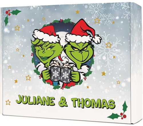 GRAVURZEILE – DIY Geschenkbox zum Selbstbefüllen - Grinch Design - Personalisiert mit Namen - Persönliche Geschenkbox zu Weihnachten - Einzigartige Geschenkverpackung - 35,5 x 28 x 10 cm