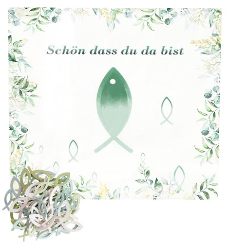 Servietten Konfirmation Eukalyptus,36 Taufe Servietten Fisch und 60 Holz Streudeko Fische Taufdeko,Schön Dass Du Da Bist Servietten Taufe Deko Kommunion Tischdeko Set Mädchen Junge Baby,33x33cm
