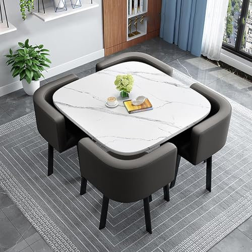 10,Rundes Esstisch-Set mit Stühlen, Moderner Konferenztisch und 4 Stühlen, Lounge-Essküche, für Wohnzimmer-Esszimmer