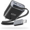 65W USB C Charger with Retractable Fast Charging Cable, 3-Port USB-C Power Adapter with 85CM Charging Cable for MacBook Pro/Air, for iPad Pro/Air, for iPhone 16/15, Galaxy S24 Ultra, Pixel, (Black)