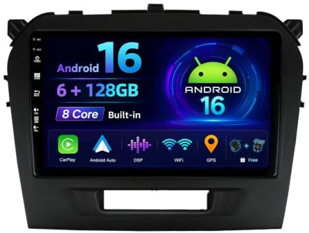 MISONDA 6G + 128G Android 16 Autoradio Für Suzuki Vitara 2014-2022 Wireless CarPlay Android Auto 9 Zoll IPS Car Stereo mit DSP Mirror Link Bluetooth WiFi GPS FM/RDS SWC+ Rückfahrkamera+Mic