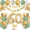 60th Birthday Decorations for Women & Men - Green & Gold Party Supplies Set with Banner, 40 inch Foil Balloons, Cake Topper & Latex Balloons - Happy 60th Birthday Bunting & Confetti Balloon