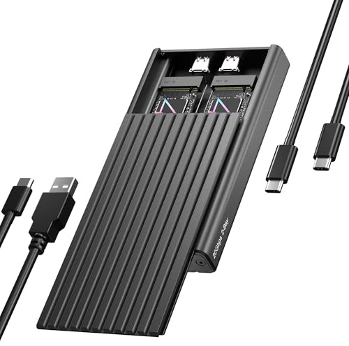 Carcasa dual M.2 NVMe SSD, carcasa NVMe ICY BOX de 20 Gbps, adaptador USB C a M2 para SSD PCIe 2230/2242/2260/2280 M.2, doble bahía, instalación sin herramientas, lector de SSD de aluminio