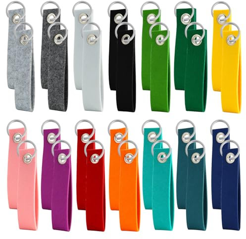 28 PCS Schlüsselanhänger Filz (13 X 3 Cm), Bunte Blanko Filz Schlüsselanhänger Mit Edelstahl-Ring Für DIY Handwerk, Beschriftung Und Kreative Dekoration, Rucksäcke Und Personalisierte Geschenke