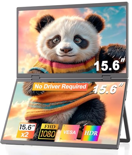 CUIUIC Double moniteur portable 15,6 pouces 1080P FHD IPS pliable empilage triple extension d'affichage pour ordinateur portable, USB-C Plug & Play Affichage d'ordinateur étendu de voyage pour