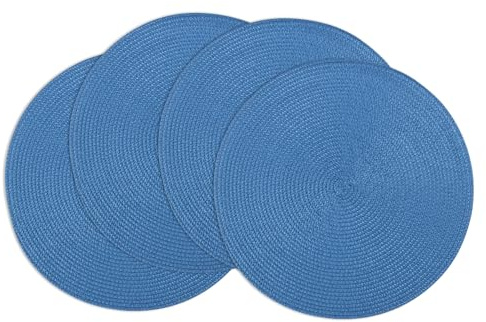Winknowl Runde Platzsets 4er Set, Abwaschbar Tischmatten rutschfest Abgrifffeste Hitzebeständig Tischsets, 37 cm Runde Platz-Matten für Esstisch (Blau)