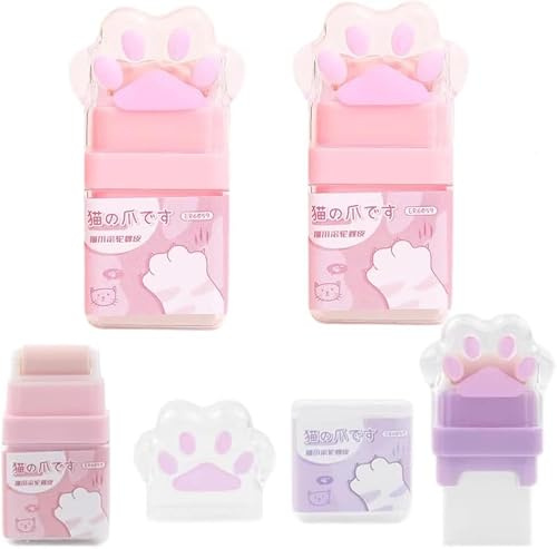 2 x Katzenpfoten-Radiergummi, mehrfarbige Radiergummis für Kinder, niedlicher Katzen-Radiergummi, bunte Radiergummi, Kinder mit Rasieretui für Schule, Büro, Schreibwaren, Radiergummis