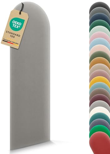 VELUYA Wandpolster Polsterplatte Rundbogen – Samt, Wandkissen 30 x 100 cm, Polsterpaneel, Oeko-TEX, Made in EU, Grau M17