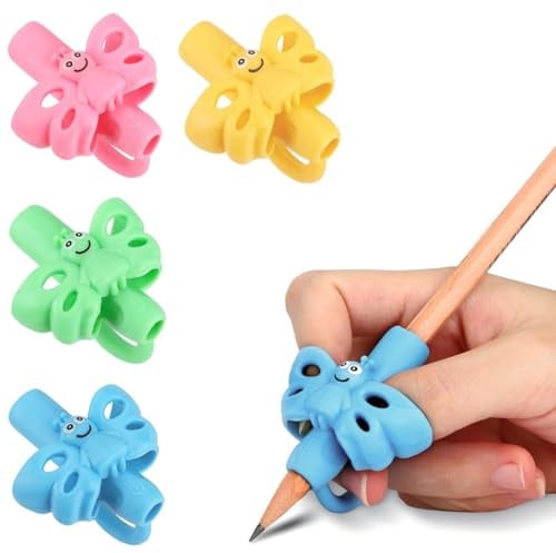 4 Piezas Adaptador Lapiz para Niños, Ayuda para Escribir con Lápiz para Niños, Grips para Lápices, Grips para Lápices de Silicona, Herramienta de Corrección de la Postura de Escritura (Mariposa)