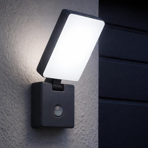Miratic Aplique Pared Exterior con Sensor de Movimiento PIR IP65 4000K 10W IK10 Lampara para Jardín y Terraza (Gris)